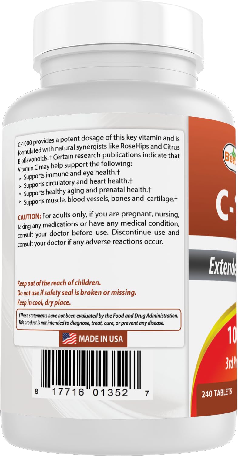 Best Naturals Vitamin C 1000 mg Tablets with Rose Hips, Berry, 480 Tablets