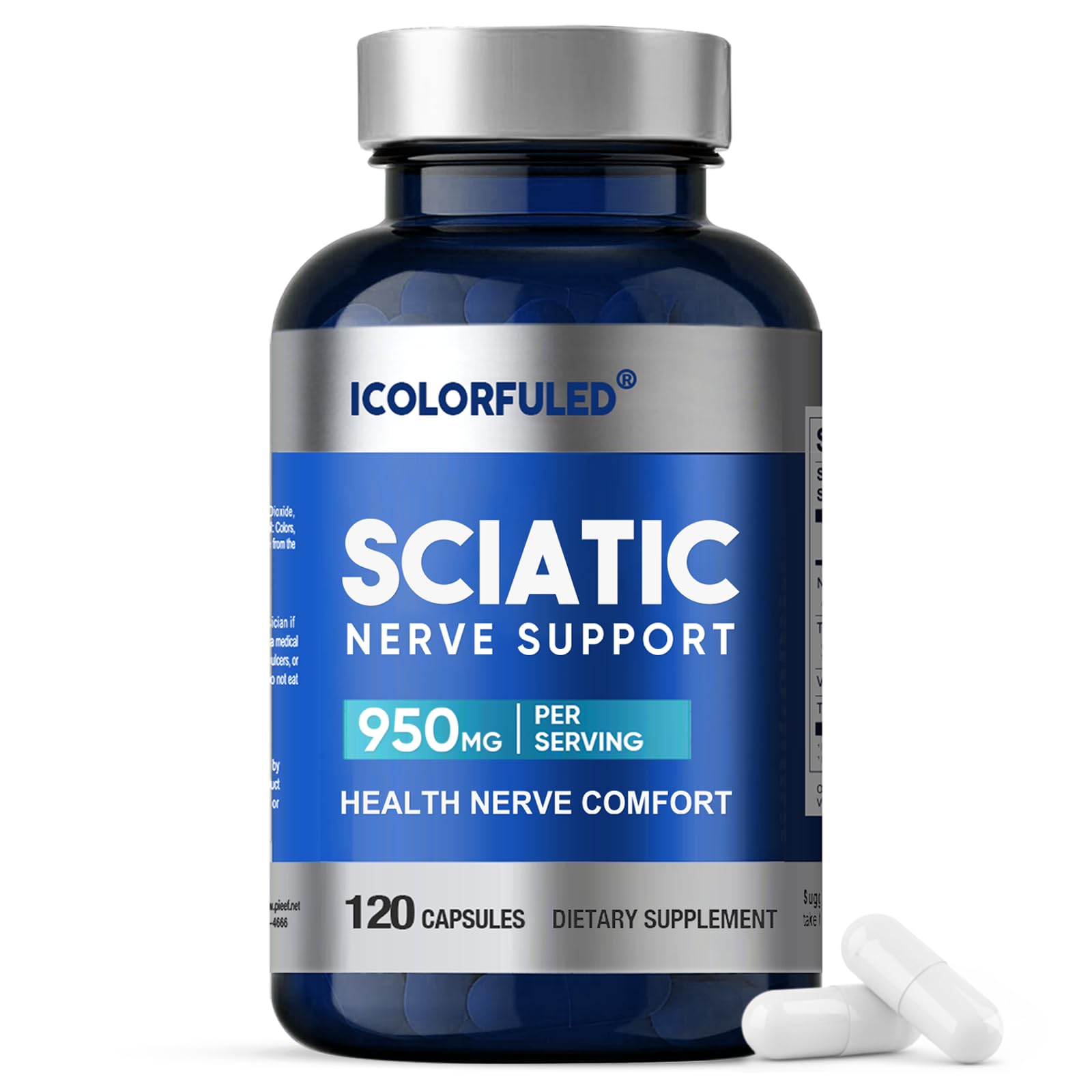 icolorfuled Sciatic Nerve Capsules with 300mg Alpha Lipoic Acid & B-Complex Vitamins, Nerve Support, 120 Capsules