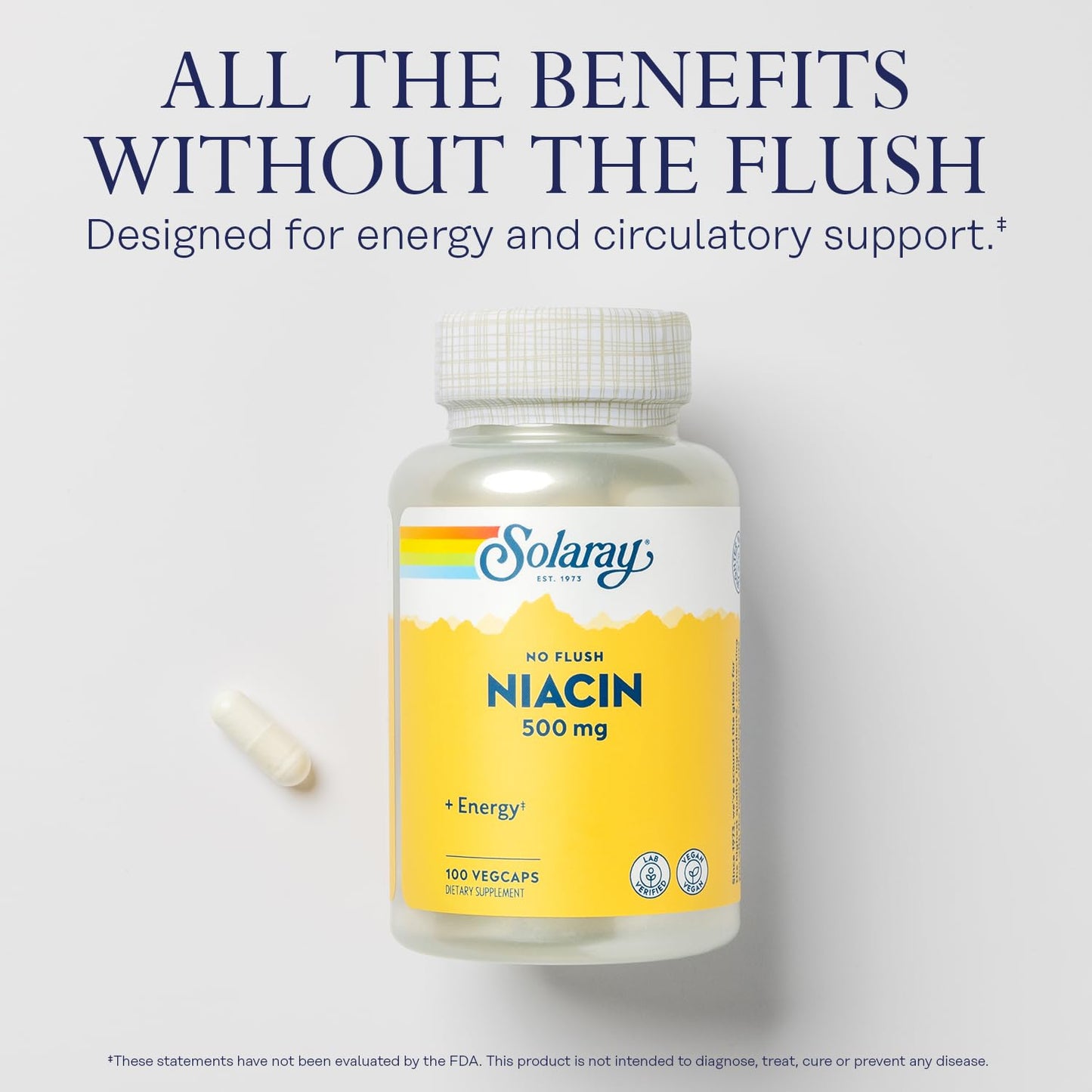 SOLARAY No-Flush Niacin 500mg Capsule, 100 VegCaps
