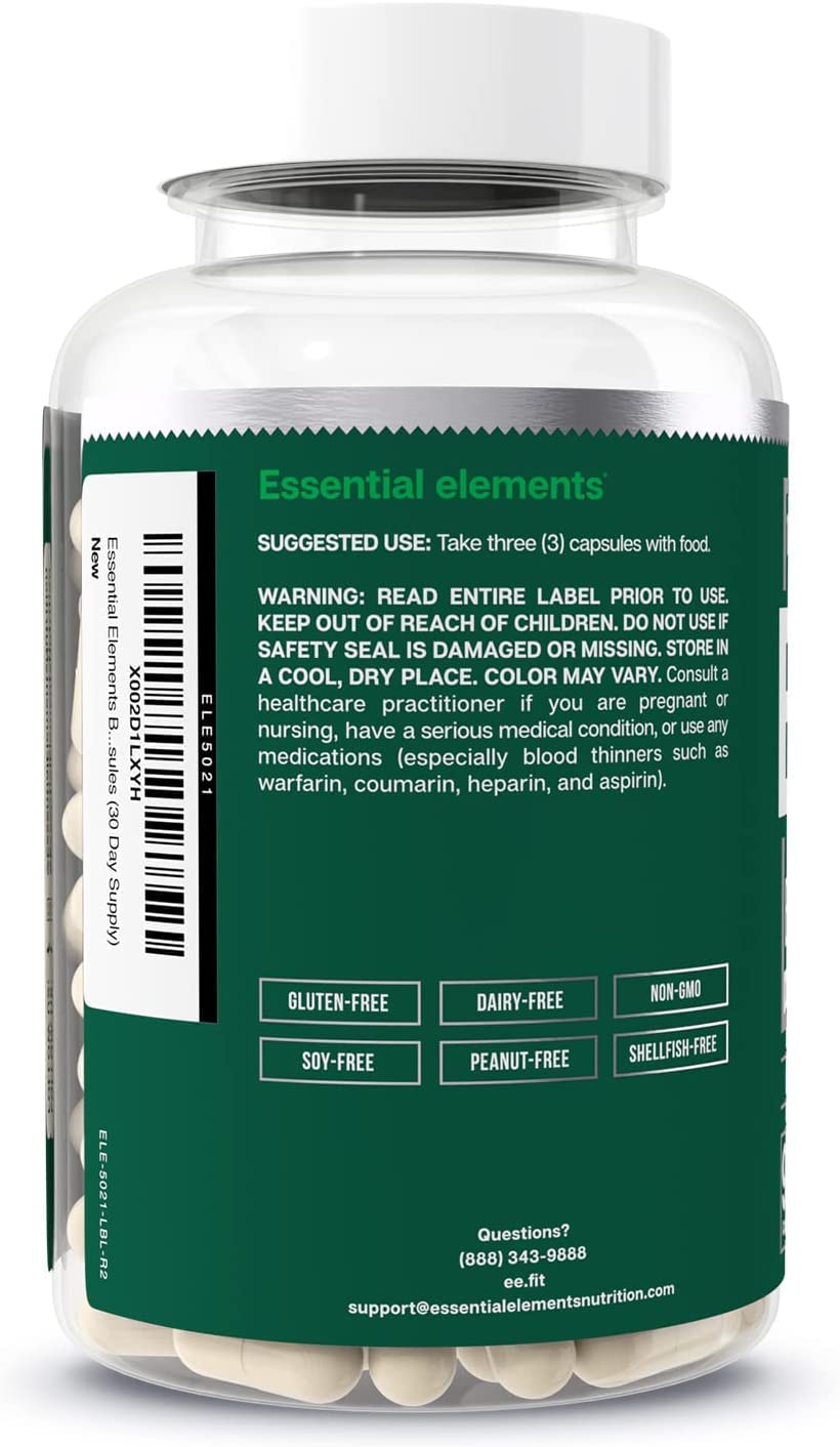 Essential Elements Bone Boost Bone Health Supplement - Bone Support and Calcium Supplement with Vitamin D3, K2, Cissus Quadrangularis for Bone Strength 180 Capsules