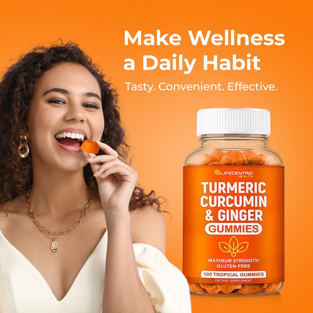 LifeCentric Health Turmeric Curcumin Gummies with Ginger, 100 Count