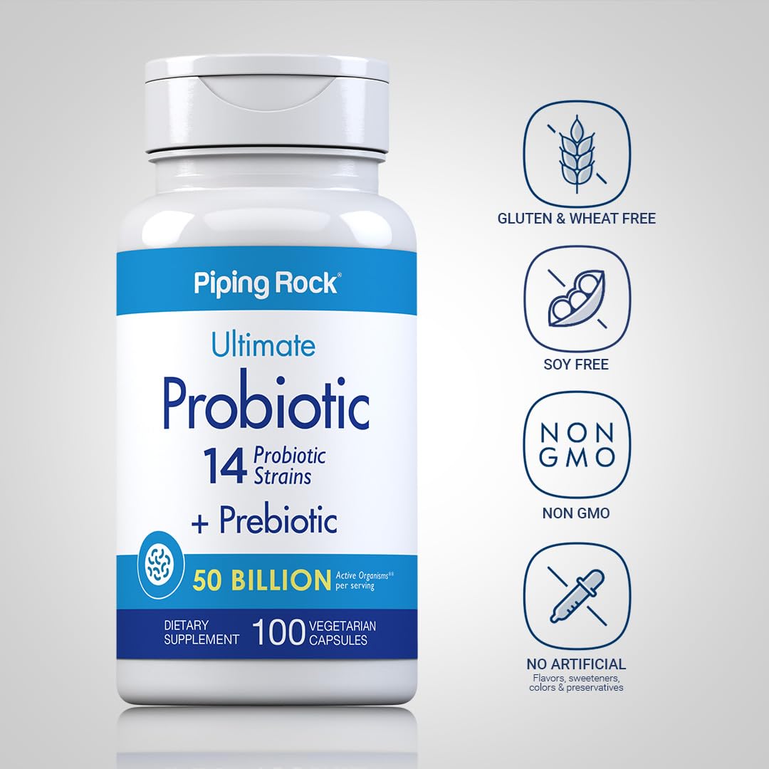 Piping Rock Probiotic and Prebiotic for Women and Men Capsule 100 Count