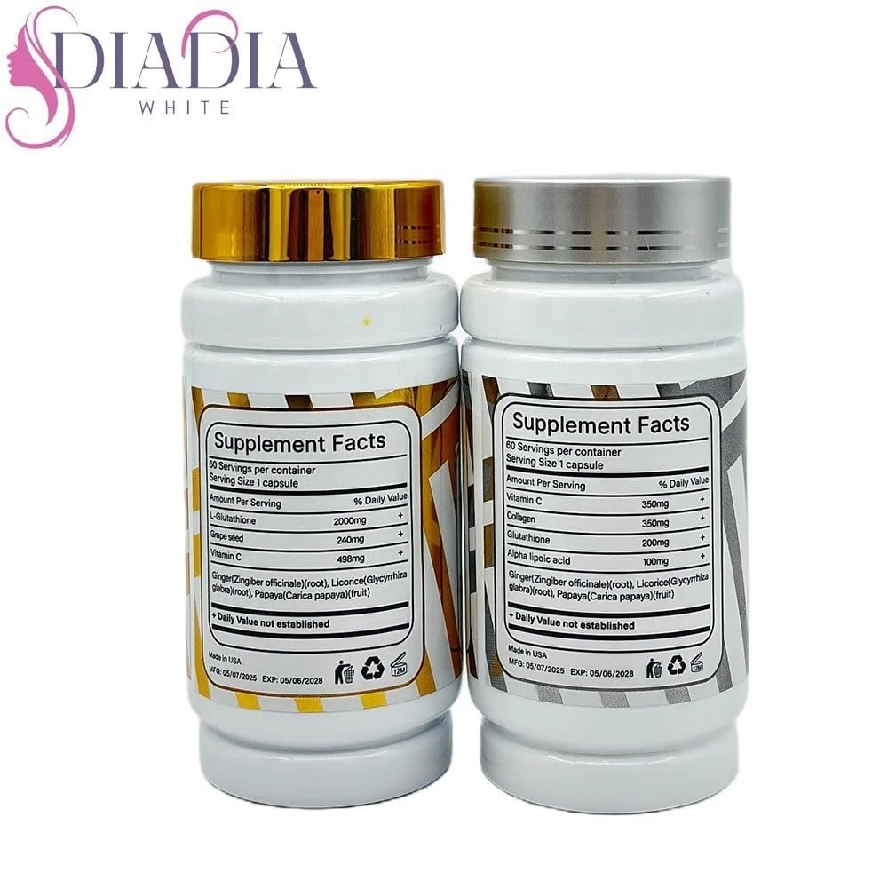 DIADIA WHITE Glutathione and Collagen Vitamin C Whitening Capsules, 60 Capsules