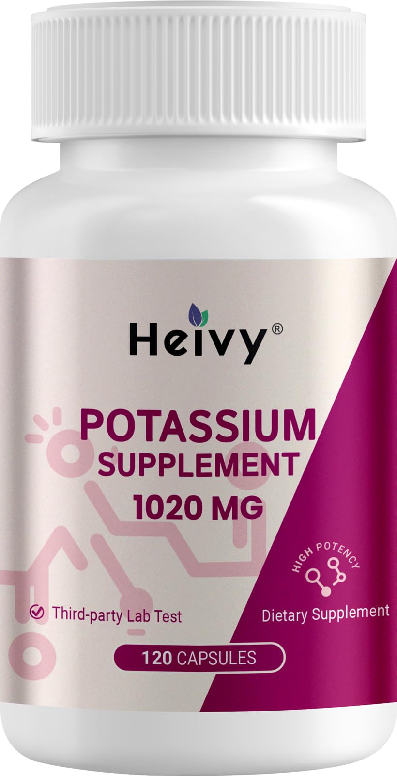 Heivy Potassium Supplement 1020 mg Potassium Bicarbonate, 120 Vegetarian Capsules