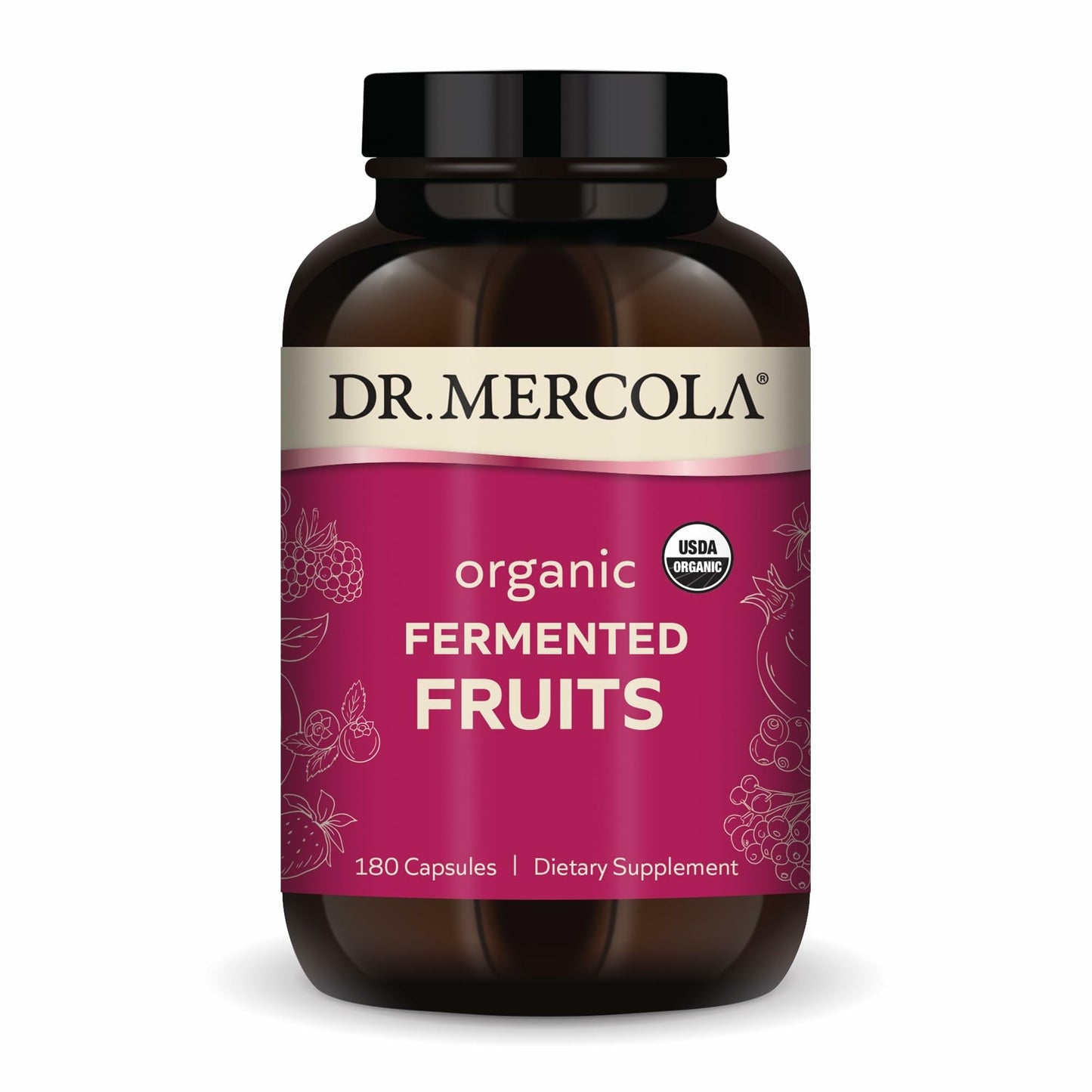 Dr. Mercola Organic Fermented Fruits - Antioxidant Support - Whole Food Berry & Fruit Blend - Zero Sugar - Non-GMO - Gluten-Free 180 Capsules