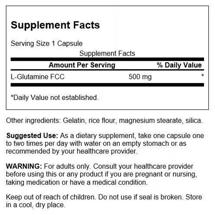 Swanson Amino Acid L-Glutamine 500 Milligrams Capsules, 200 Count