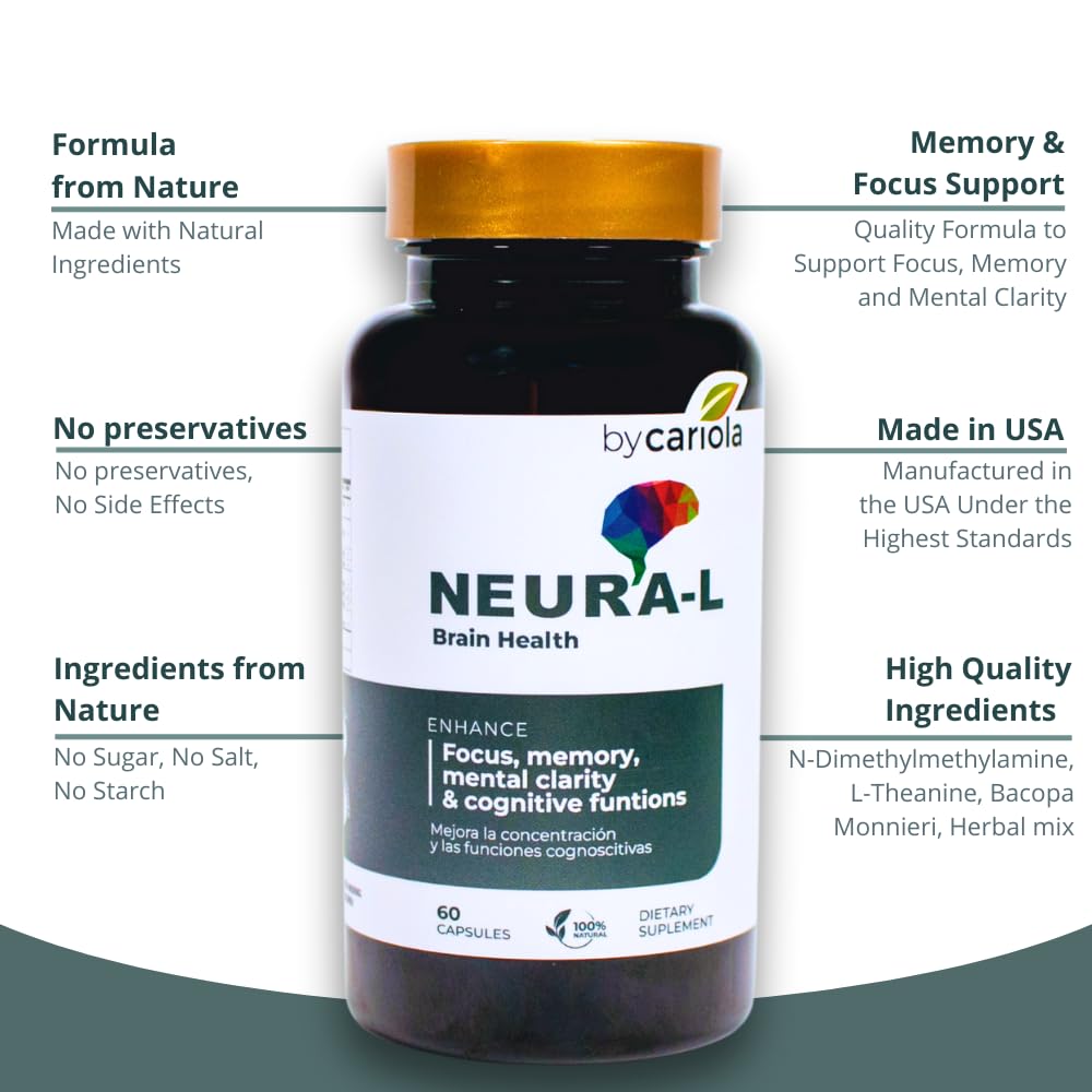 BY CARIOLA Neural-L Natural Brain Support Supplement Capsules, 60 Count