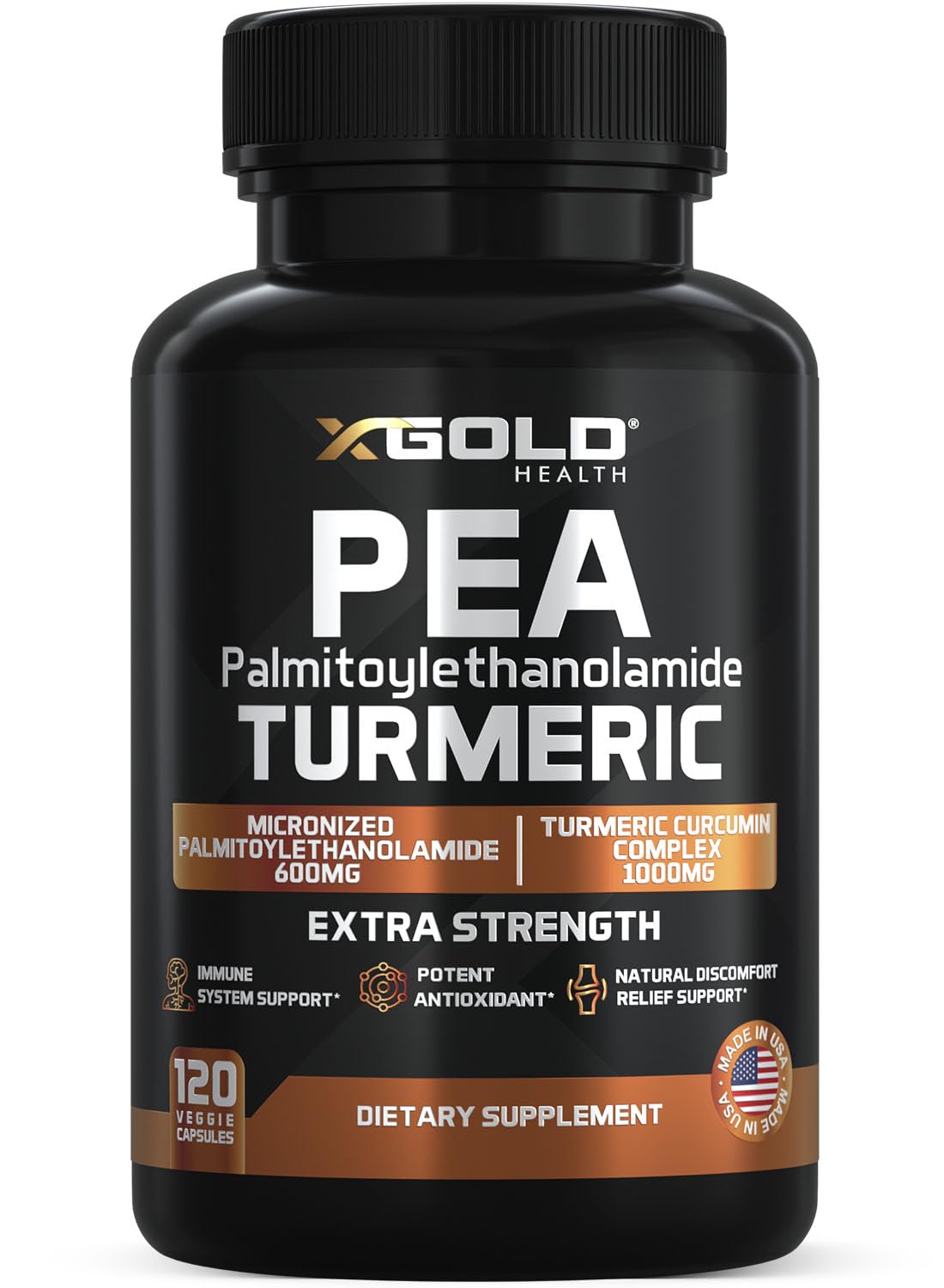 X Gold Health Pea Palmitoylethanolamide + Turmeric Curcumin Complex 1600mg Micronized 99% & 95% Curcuminoids High Potency Joint Support, Mobility & Comfort Capsules 120 Count