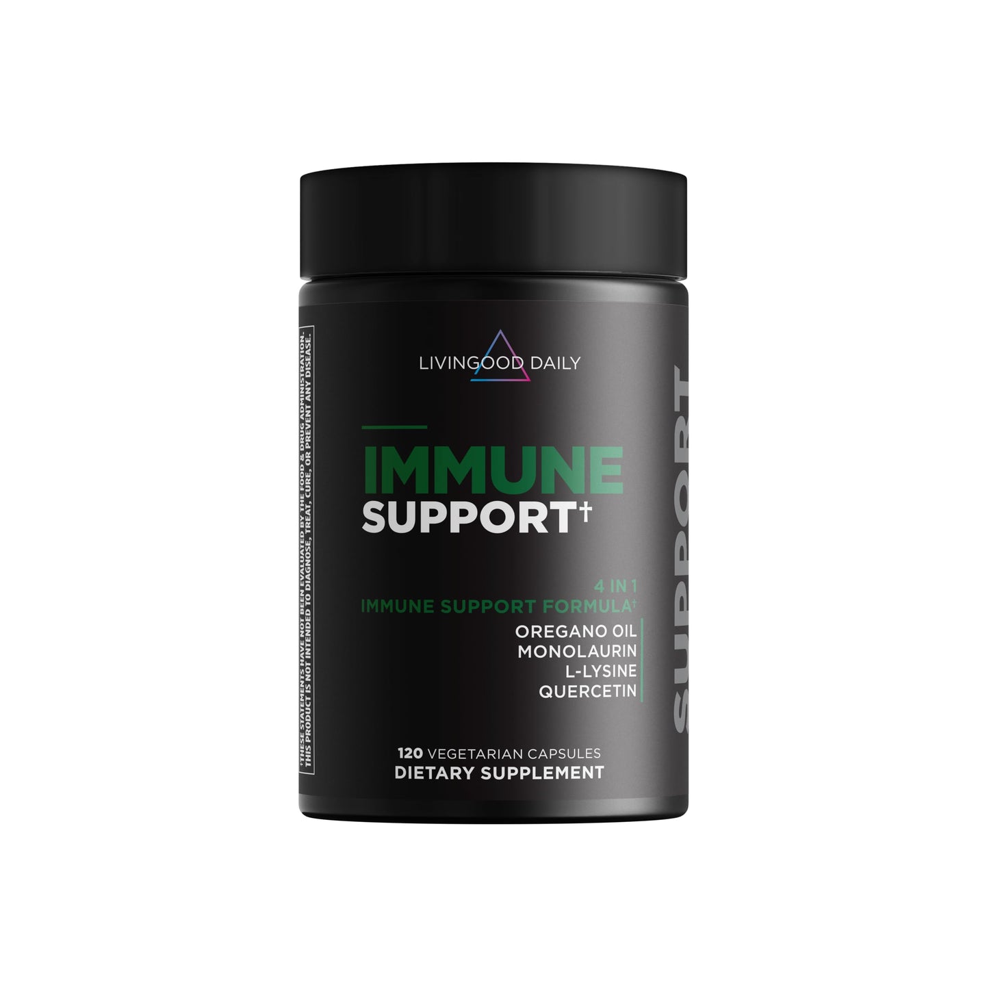Livingood Daily Immune Support Supplement, 4-in-1 Formula with Oregano Oil, Monolaurin, L Lysine & Quercetin, Gut & Digestive Health, 120 Capsules