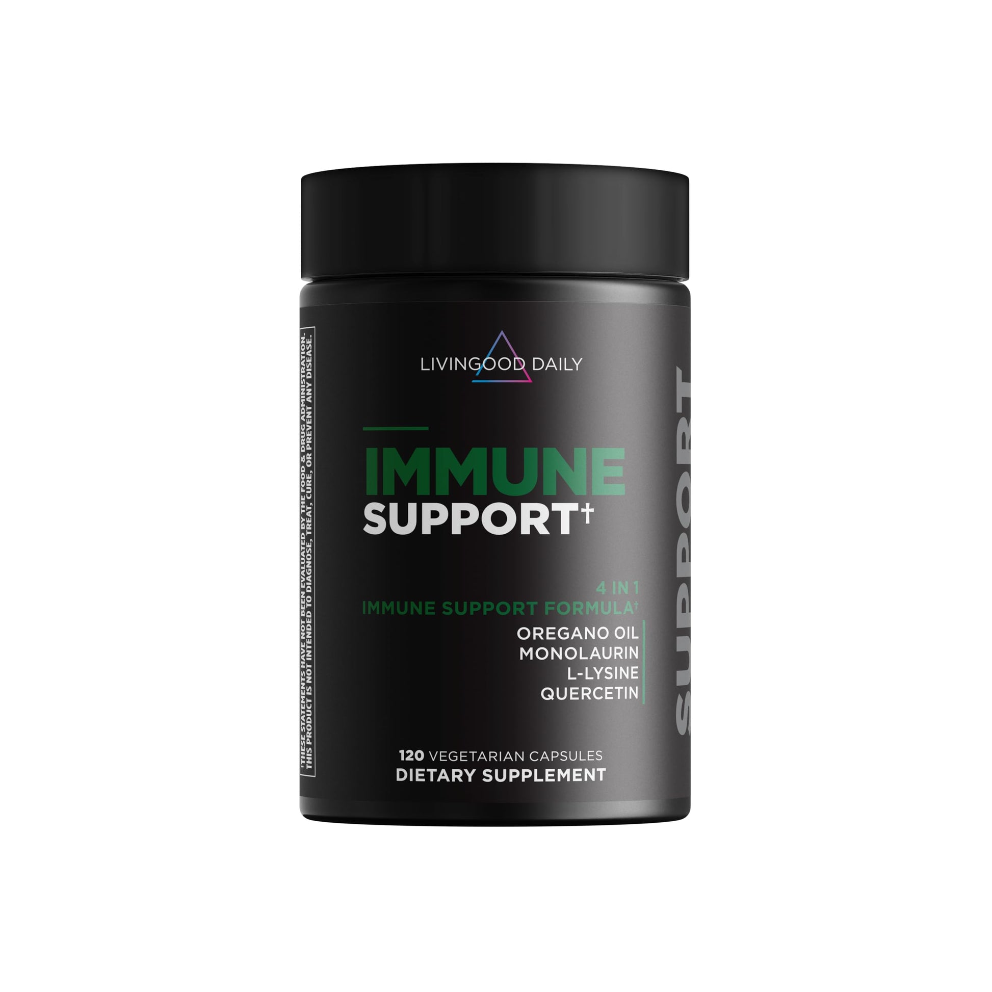 Livingood Daily Immune Support Supplement, 4-in-1 Formula with Oregano Oil, Monolaurin, L Lysine & Quercetin, Gut & Digestive Health, 120 Capsules