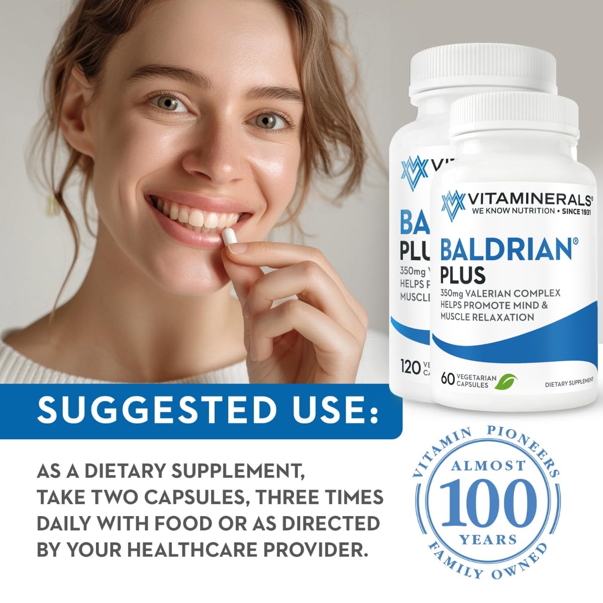 Vitaminerals Baldrian Plus Natural Relaxing Support Standardized Valerian Extract Capsule 120 Count