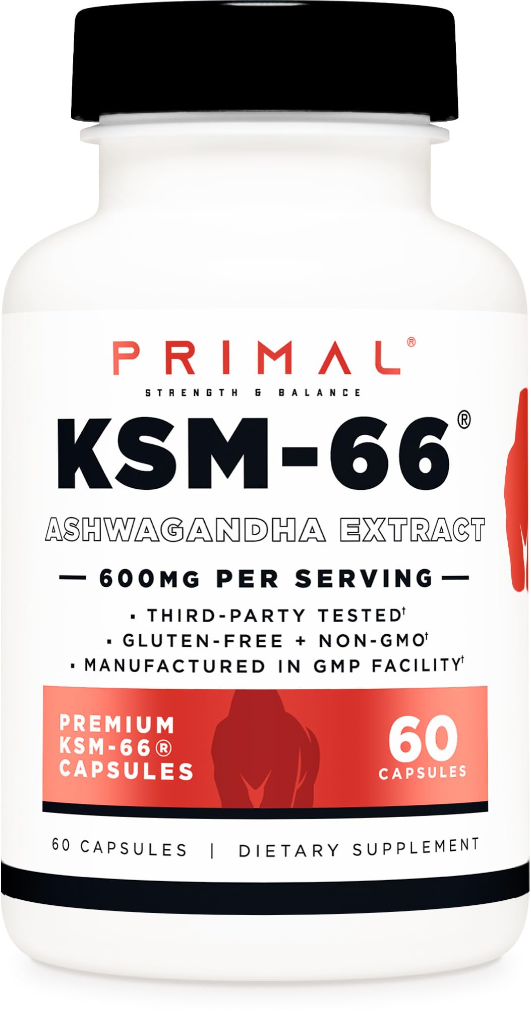 Primal KSM-66 Ashwagandha Complex with Black Pepper Extract, 60 Capsules