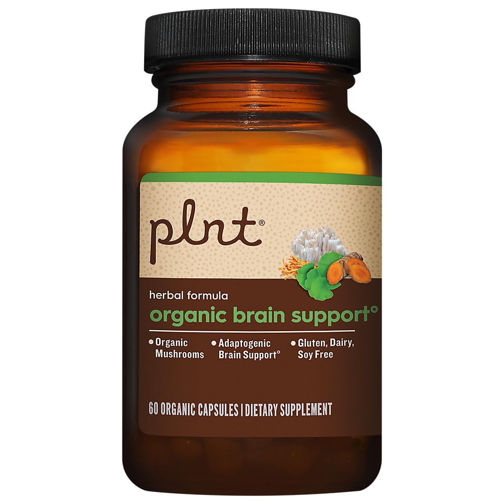plnt Organic Brain Health Support - Herbal Formula with Organic Mushrooms, 60 Capsules