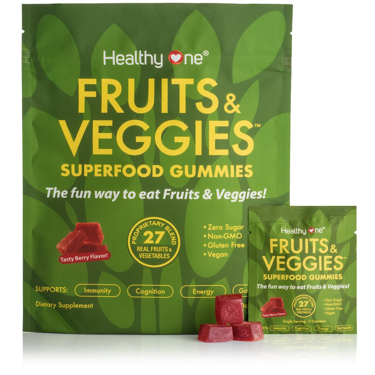 Healthy One Fruits & Veggies 27-in-1 Superfood Gummy Formula GLP1 Support, 28 Servings