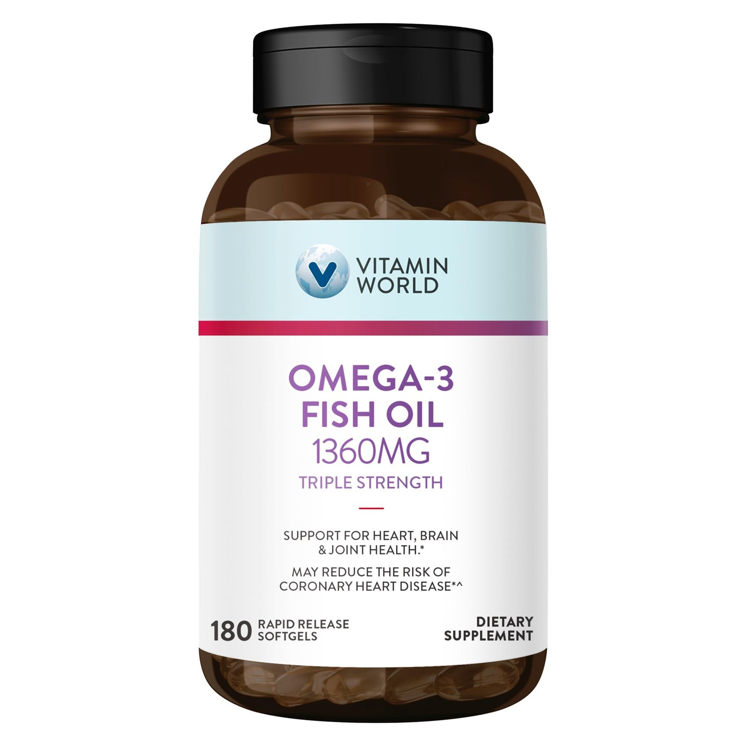 Vitamin World Triple Strength Omega-3 Fish Oil 1360 mg Softgels 180