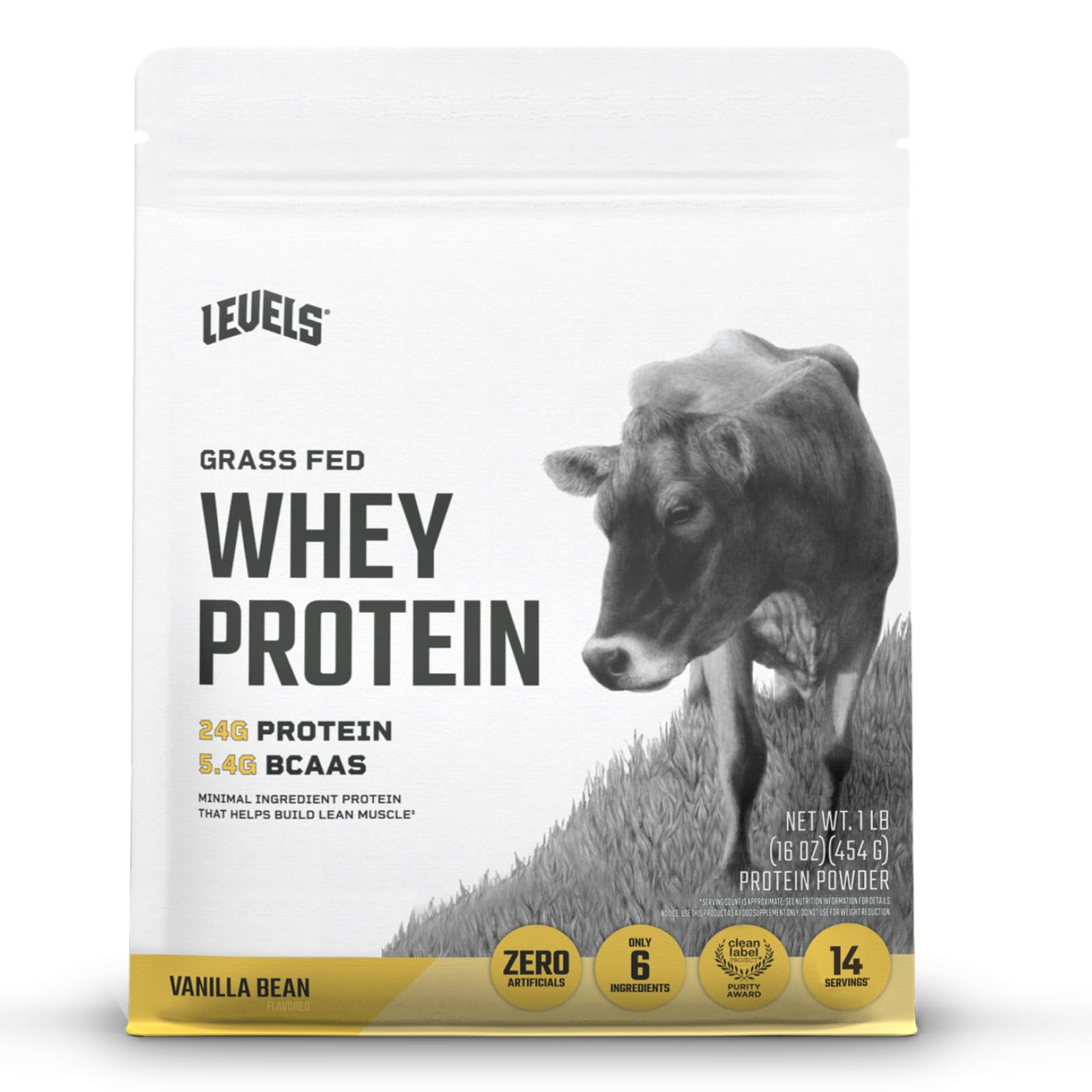 Levels Nutrition Grass Fed Whey Protein Powder Vanilla Bean, 16 Servings