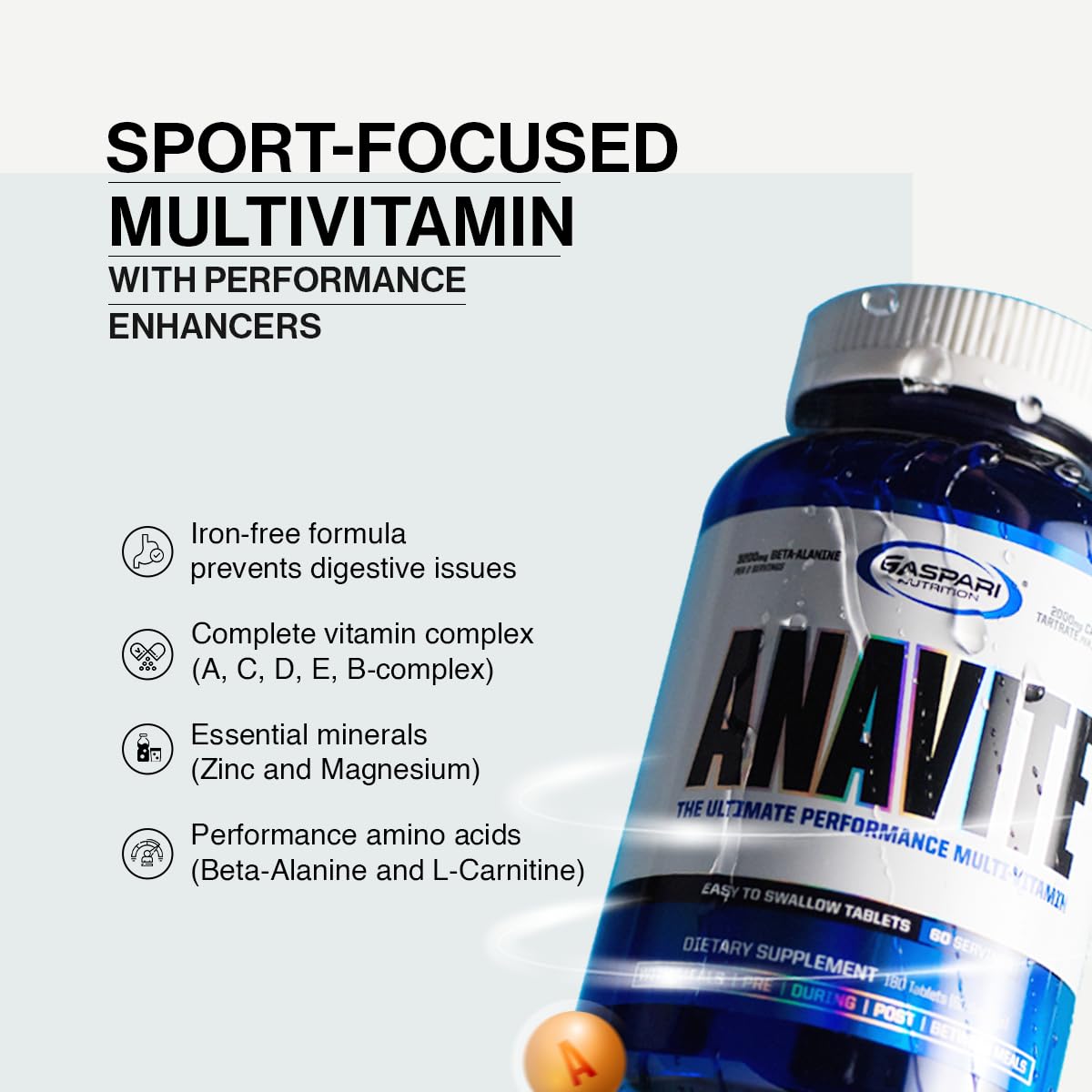Gaspari Nutrition Anavite Sports Multi-Vitamin with Amino Acids, Beta-Alanine and L-Carnitine, Capsules, 180
