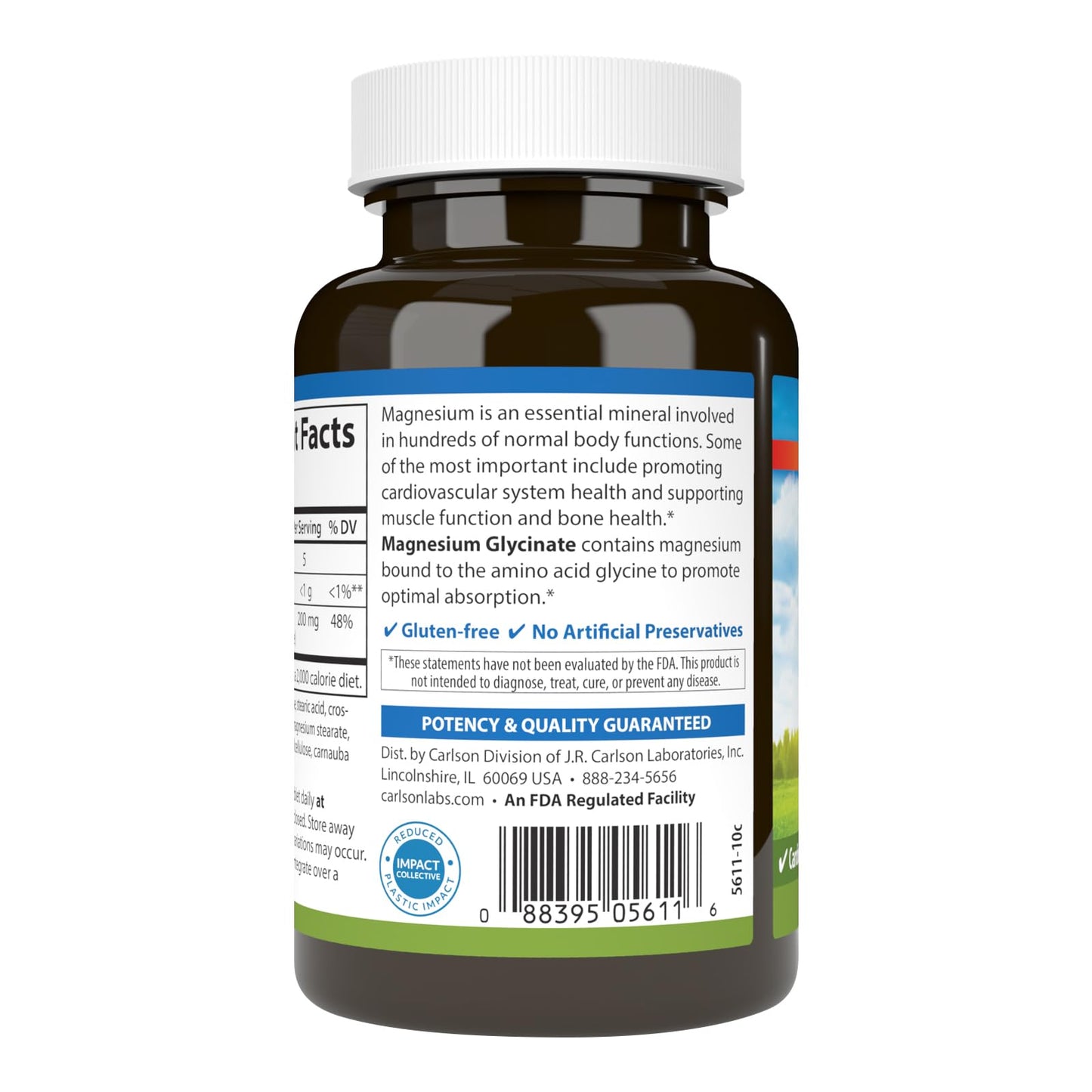 Carlson Chelated Magnesium Glycinate 200 mg Tablets, 90 Count