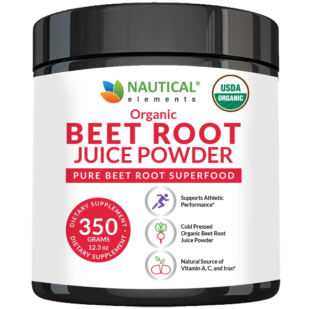Nautical Elements Organic Beet Juice Powder 20:1 Concentration, Circulation Support, Nitric Oxide Booster, Cold-Pressed Beet Root Powder Supplement, 12.3 oz