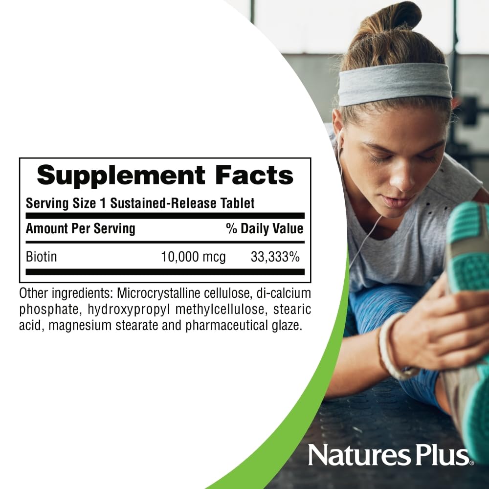 NaturesPlus Biotin 10,000 mcg Sustained-Release Tablets, 90 Tablets