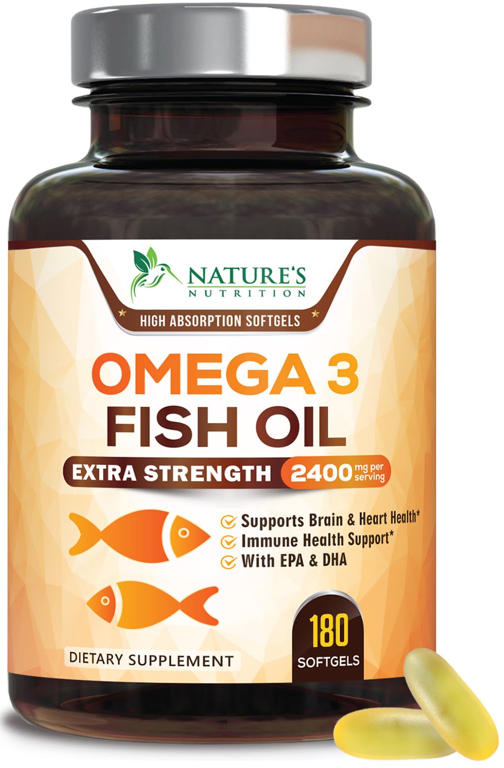Nature's Nutrition Omega 3 Fish Oil Supplements Softgels 180 Count