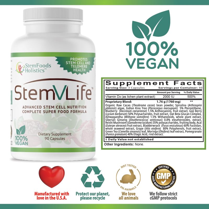 StemVLife Powerful Stem Cell Formula and Daily Supplement Capsule, 90 Capsules