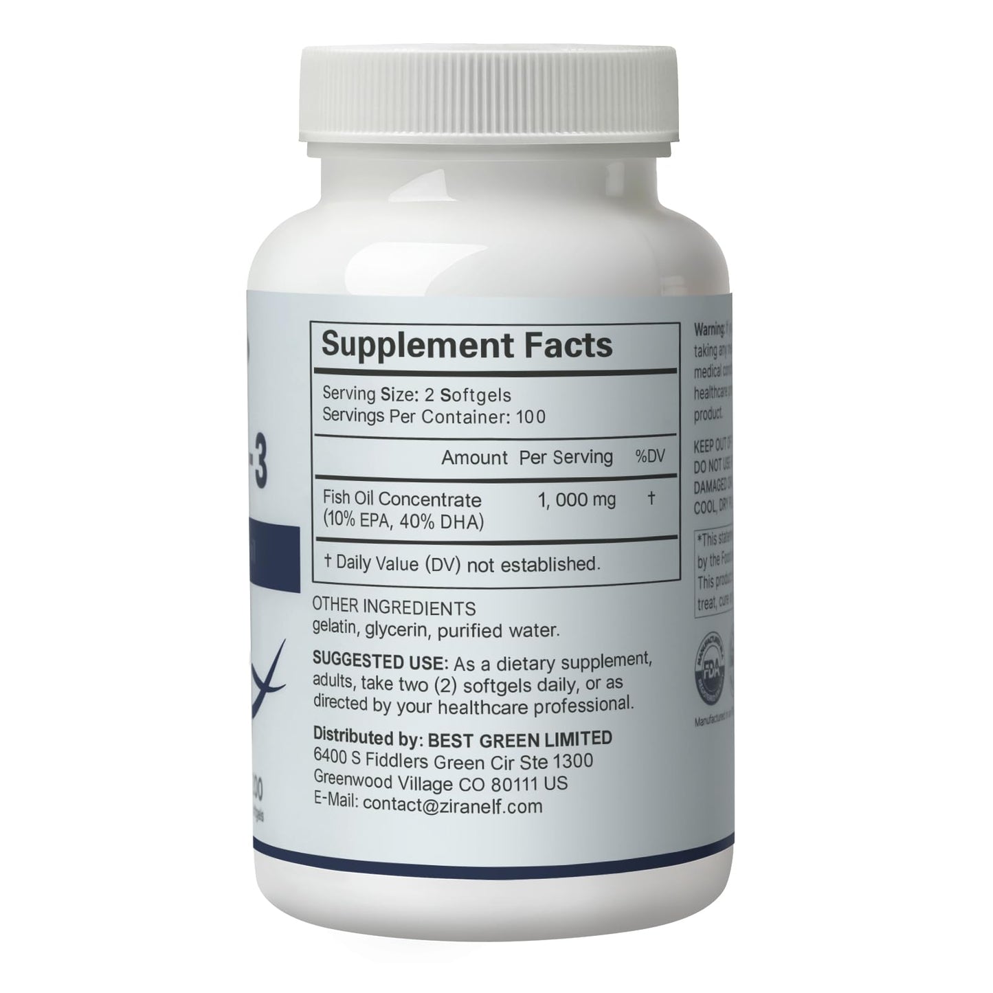 ZiranElf Omega 3 Fish Oil Concentrate Supplement Softgels 400