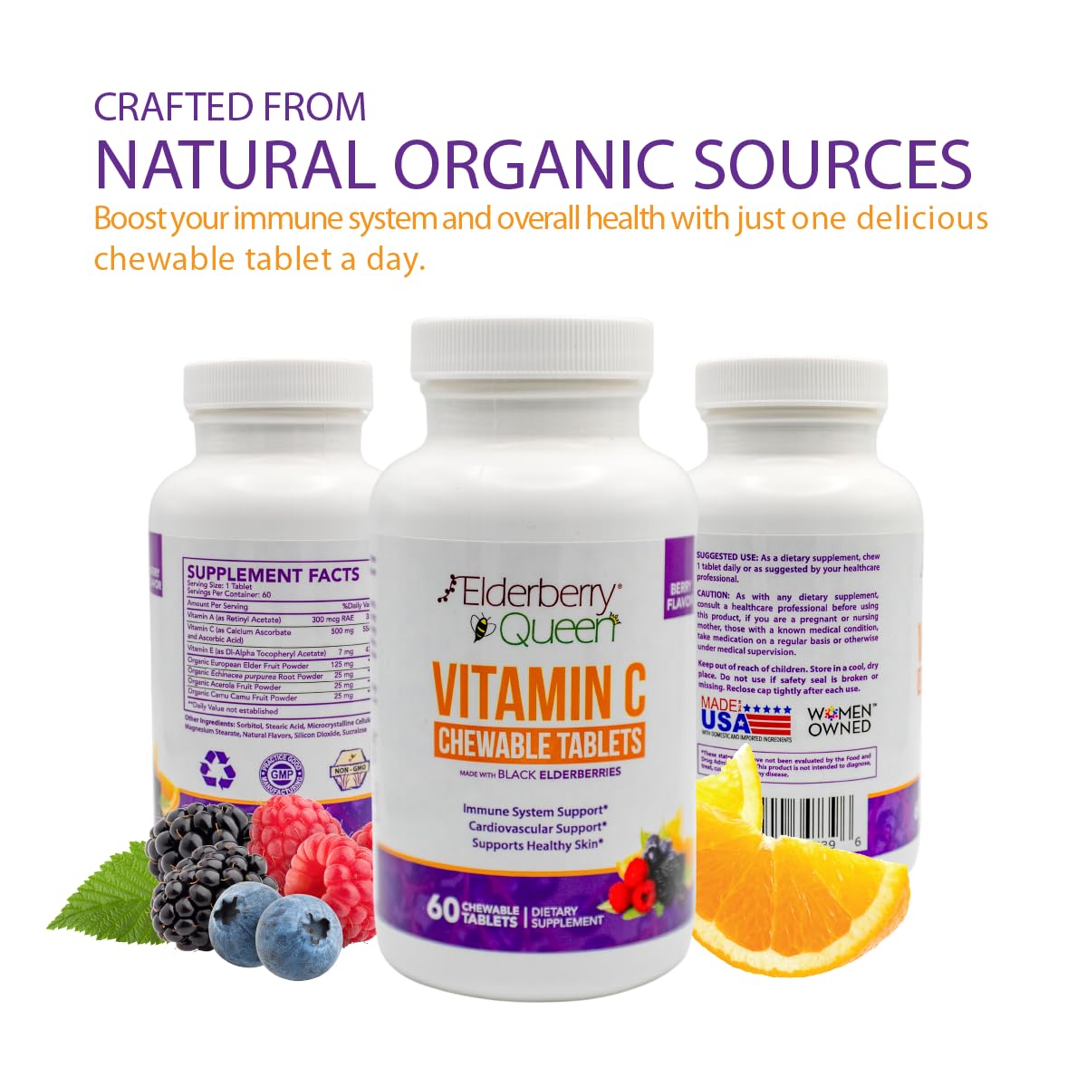 Elderberry Queen Vitamin C 500mg Tablet, Immune Boost & Antioxidant Support, 60 Count