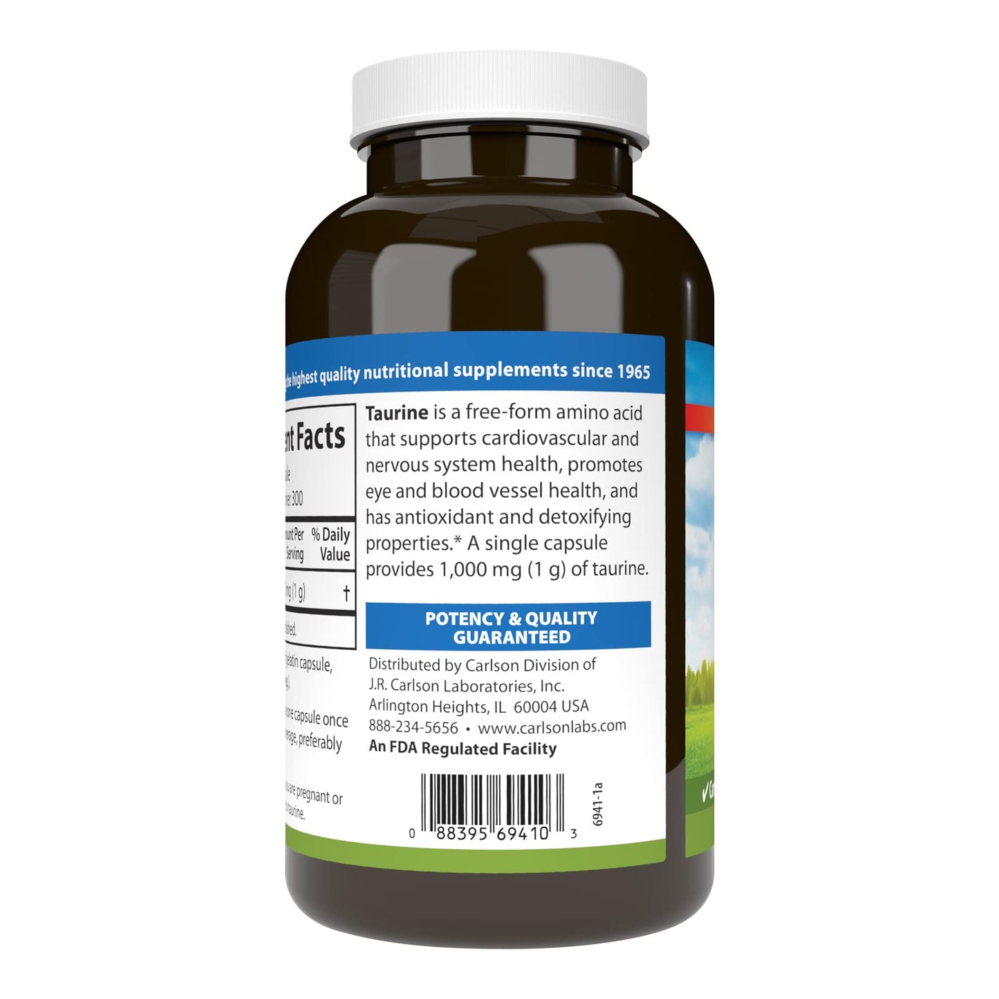 Carlson Taurine Free-Form Amino Acid, Support, Nerve Health & Muscle Function, 300 Capsules