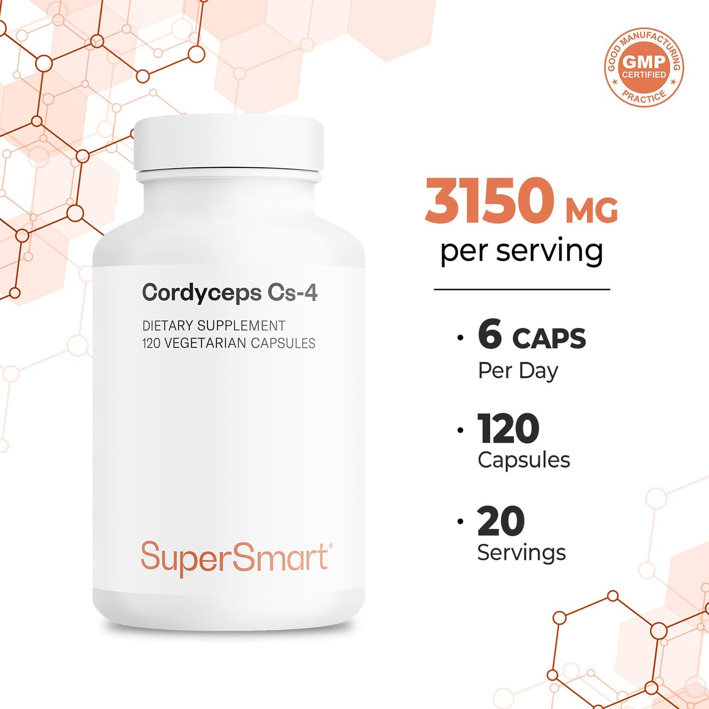 Supersmart Cordyceps CS-4 3150mg per Day Capsule, 120 Count