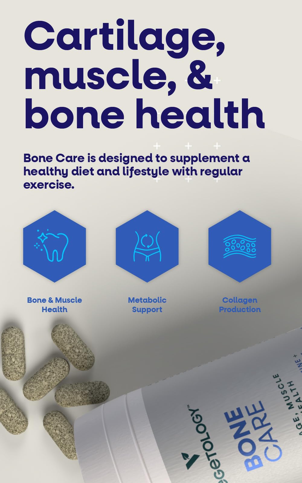 VEGETOLOGY Bone Care Bone Health Supplements - Phytodroitin, Glucosamine, Vitamin D3 K2 & Calcium Supplement – Cartilage, Muscle & Joint Support – Vegan Bone Strength, 60 Tablets