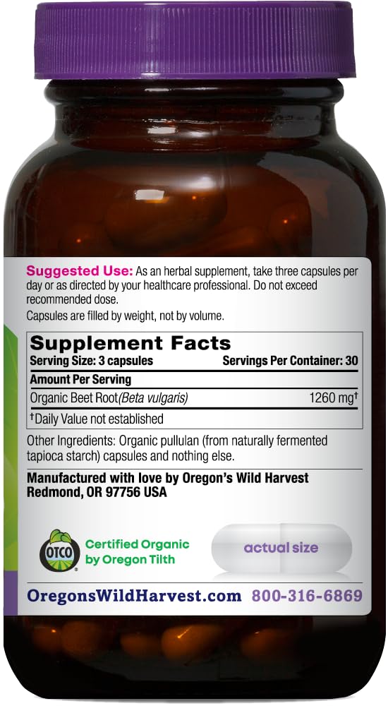 Oregon's Wild Harvest Organic Beet Root Capsules 90 Count