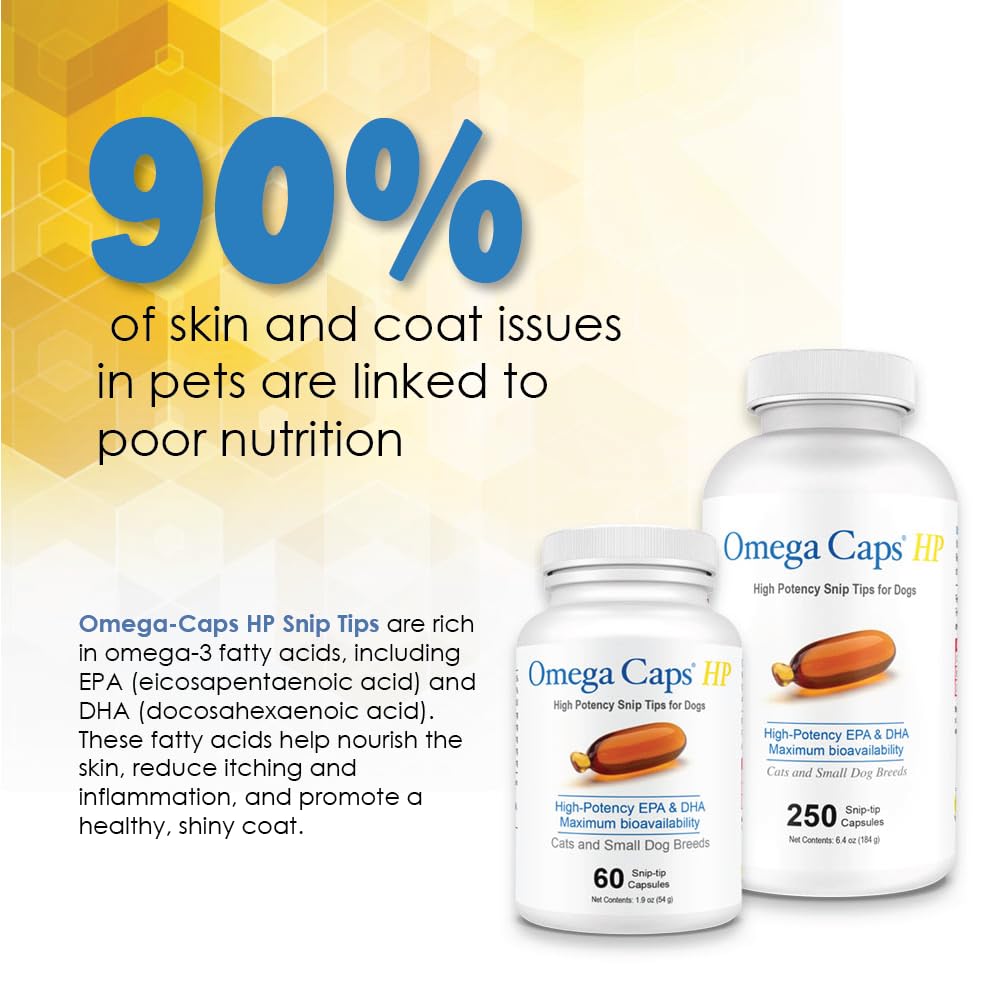 OMEGA-CAPS ES HP Snip Tips for Cats and Small Dogs High Potency EPA and DHA Maximum Bioavailability Fish Oil Supplement Vet Formulated Made in USA Skin Coat Joint and Heart Health 60 Capsules