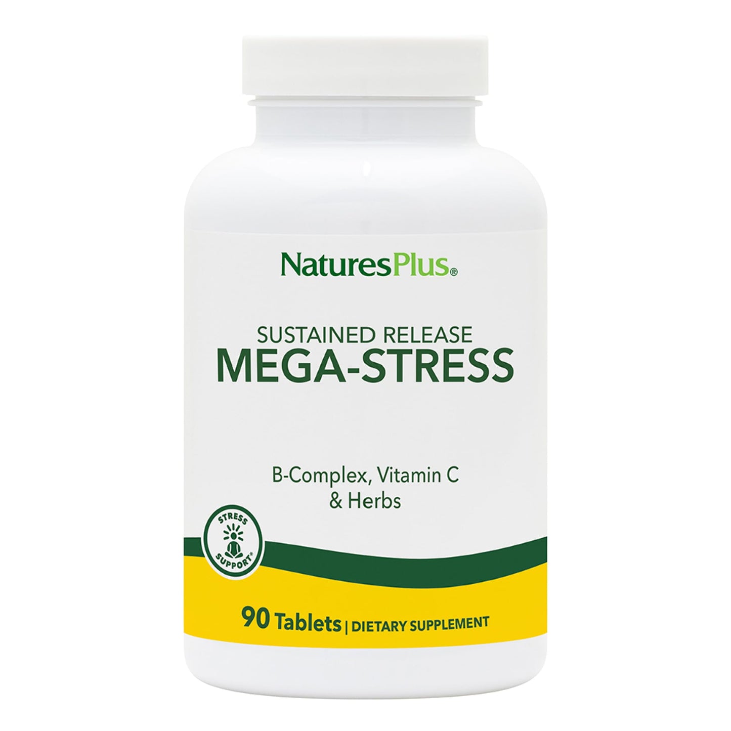 NaturesPlus Mega-Stress Complex, Sustained Release - B Complex, Vitamin C Stress Relief Supplement, Chamomile & Herbs for Natural Calm, Gluten-Free, 90 Vegetarian Tablets
