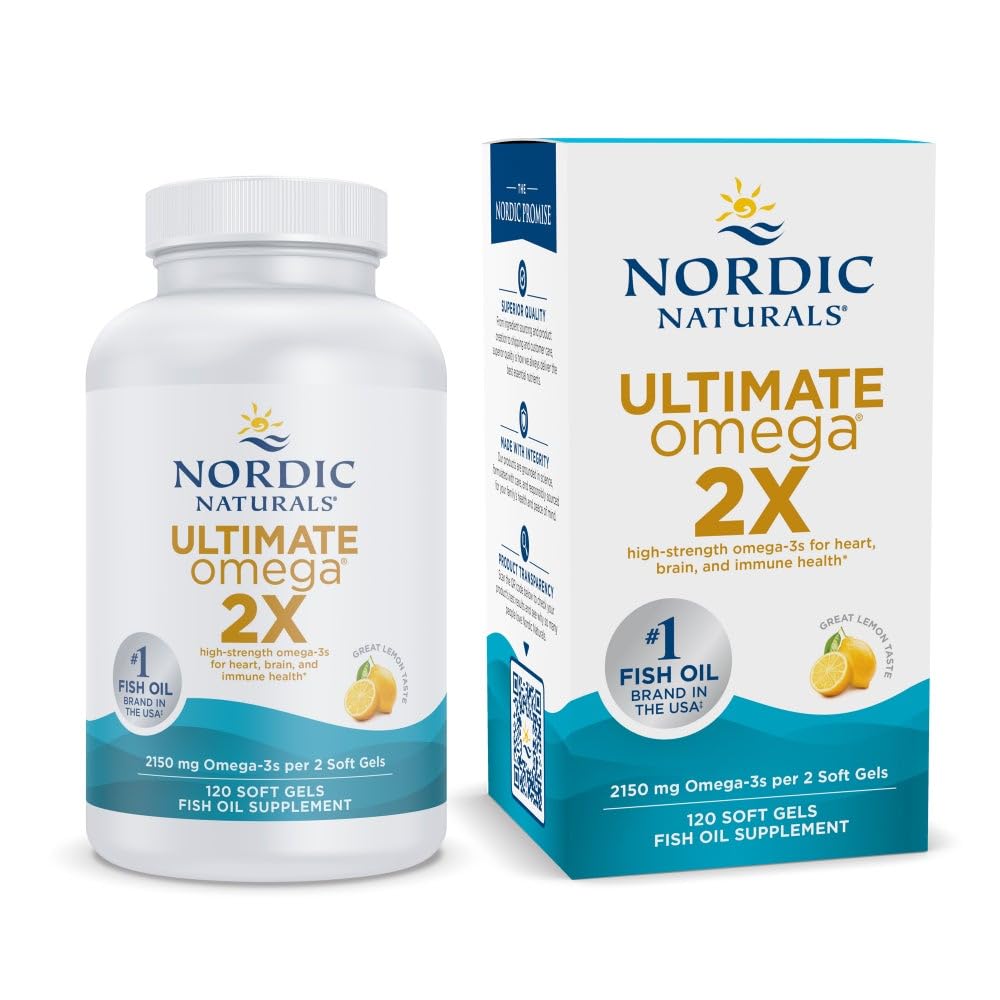 Nordic Naturals Ultimate Omega 2X 2150mg Fish Oil Lemon Softgels, 120 Count