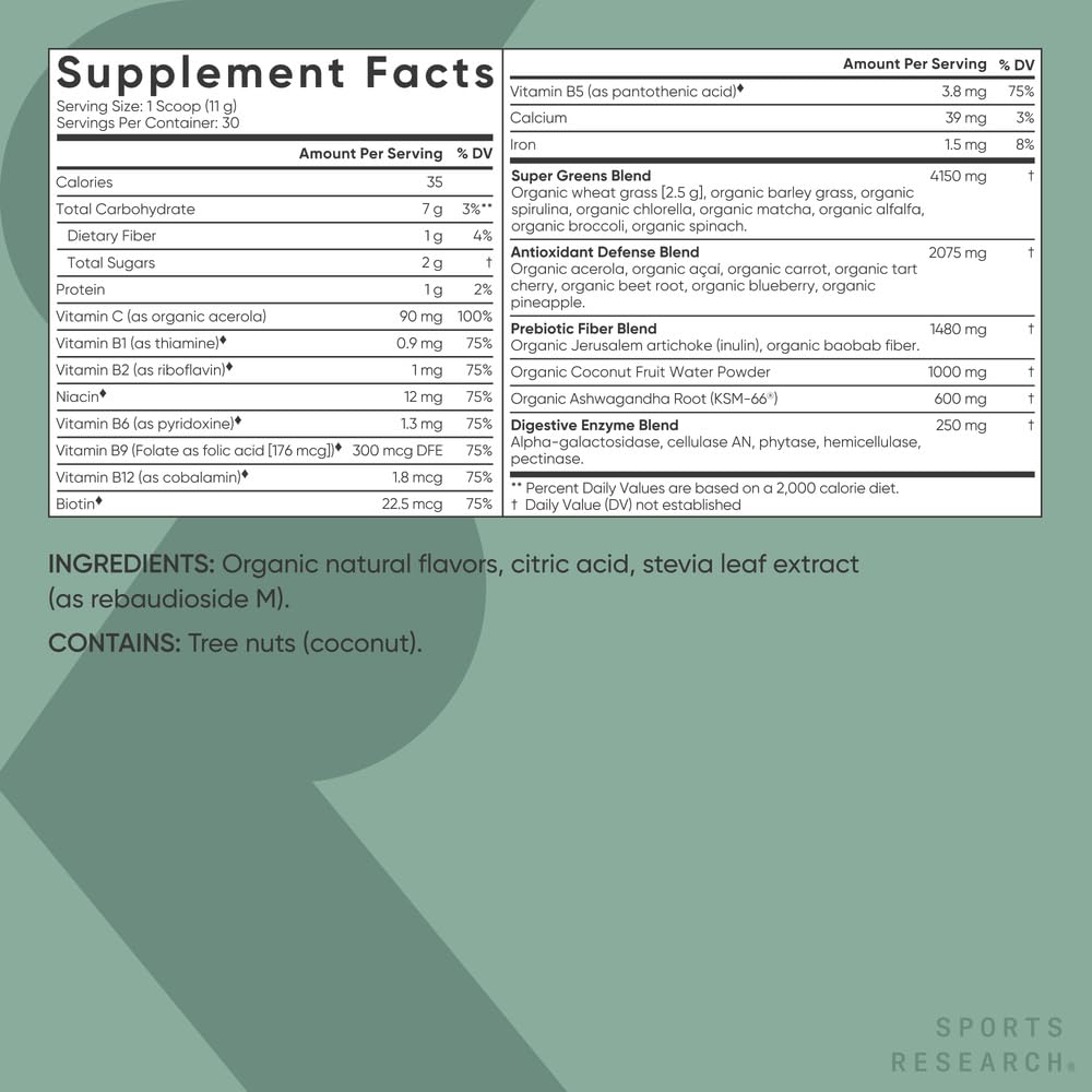 Sports Research Organic Greens Superfood Powder 11.64 Ounce