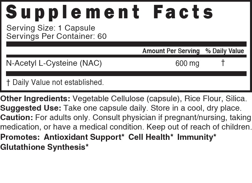 Nature's Fusions NAC N-Acetyl Cysteine 600 mg Capsules, 120 Count