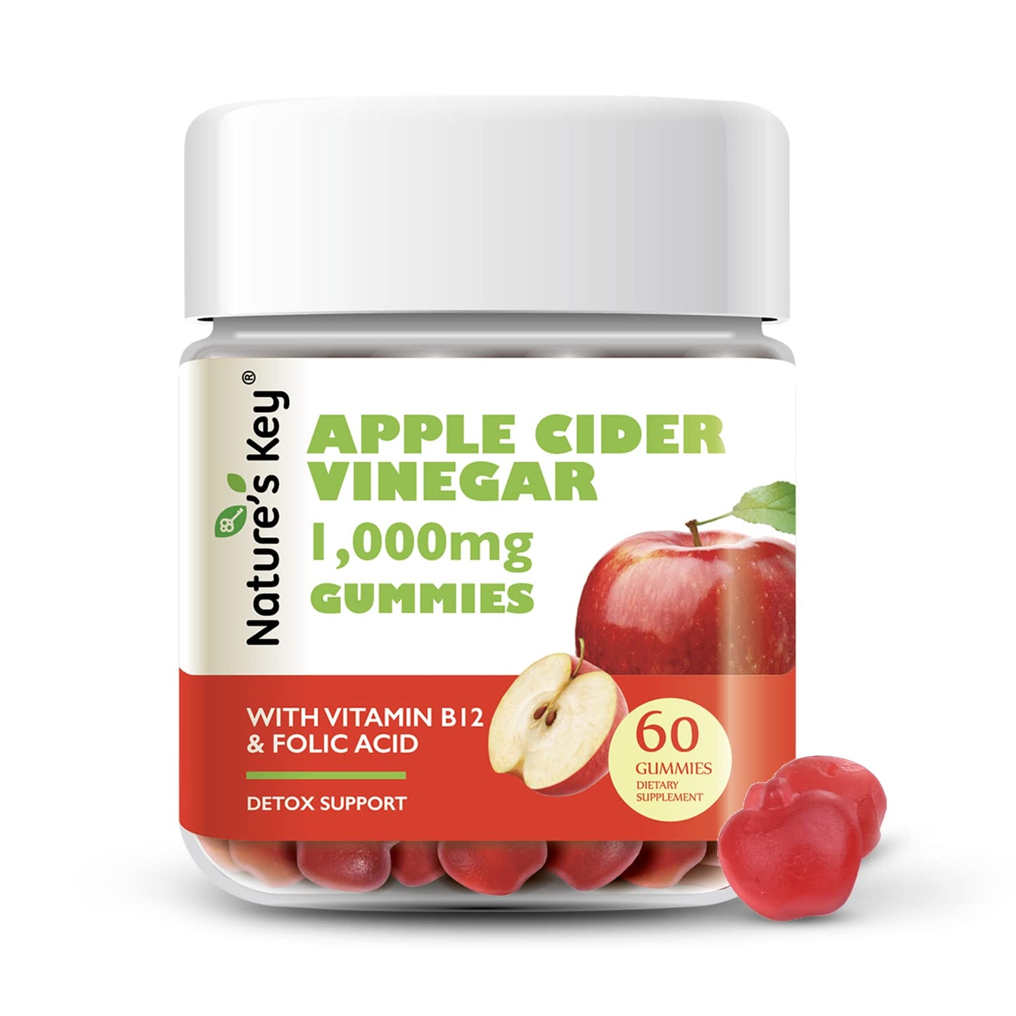 Nature's Key Apple Cider Vinegar Gummies 1000mg Gummy, 60 Count