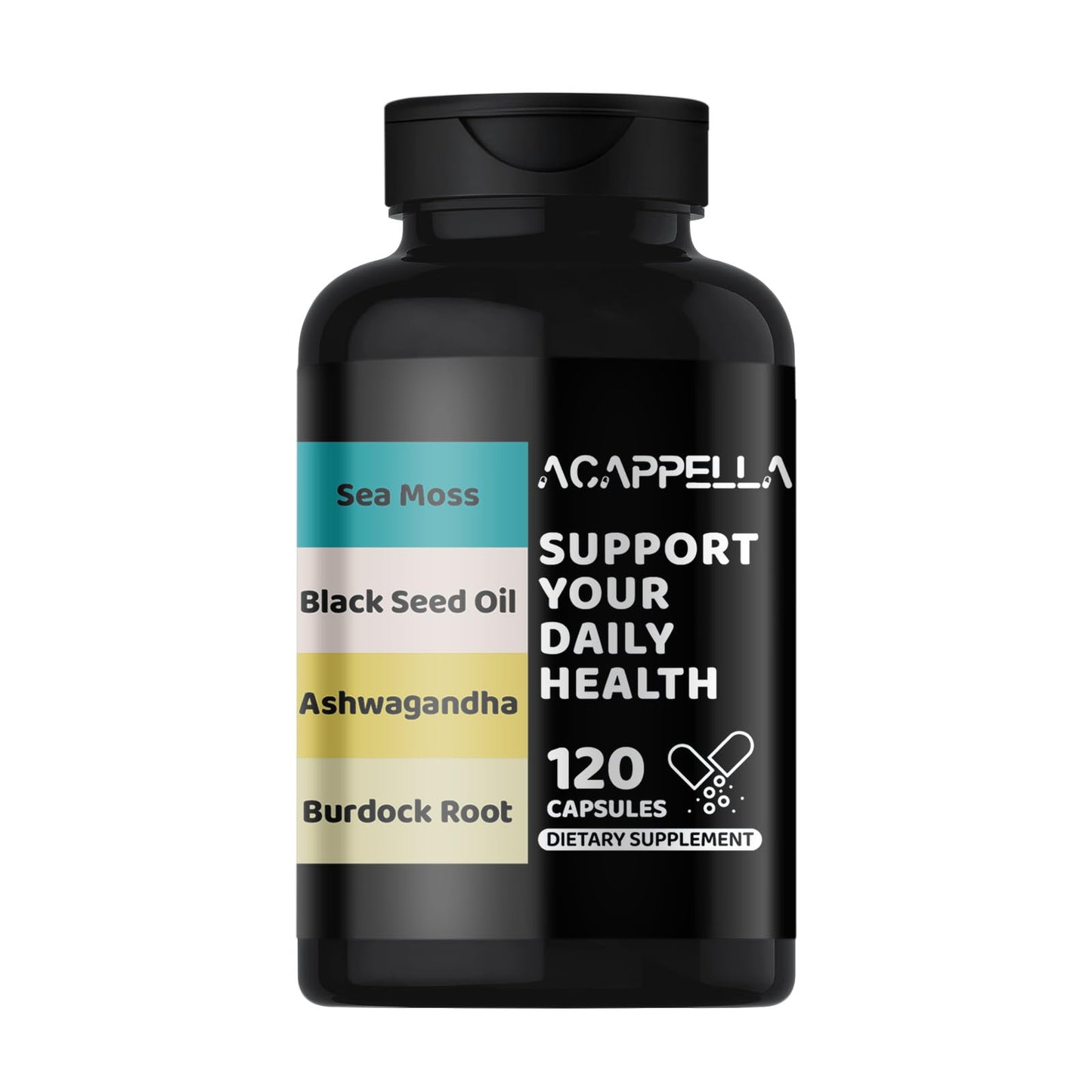 ACAPPELLA Sea Moss Ashwagandha Black Seed Oil Burdock Root Capsule, 120 Capsules