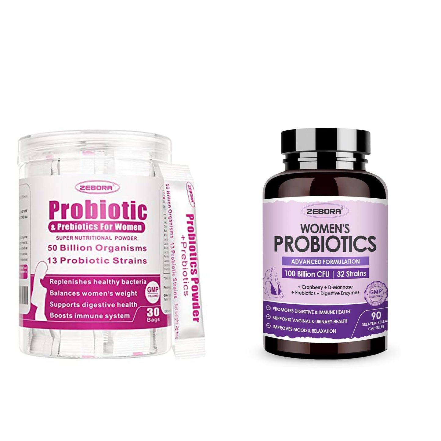 ZEBORA Probiotics for Women Digestive Health Powder 30 Bags