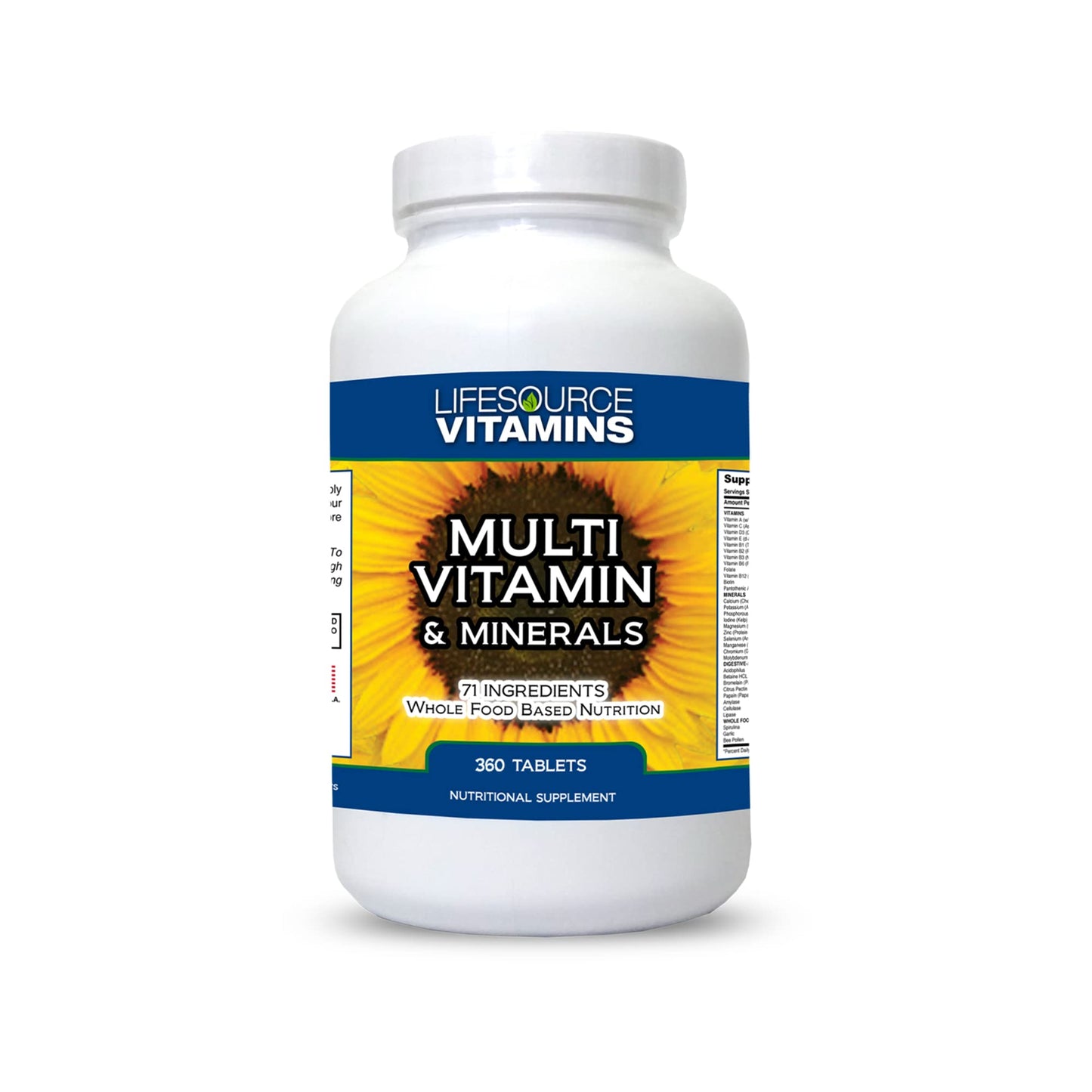 LifeSource Vitamins Whole Food Multivitamin & Minerals with 71 All Natural Ingredients, Probiotics, Digestive Enzymes, Chelated Minerals and Non-GMO, 360 Tablets
