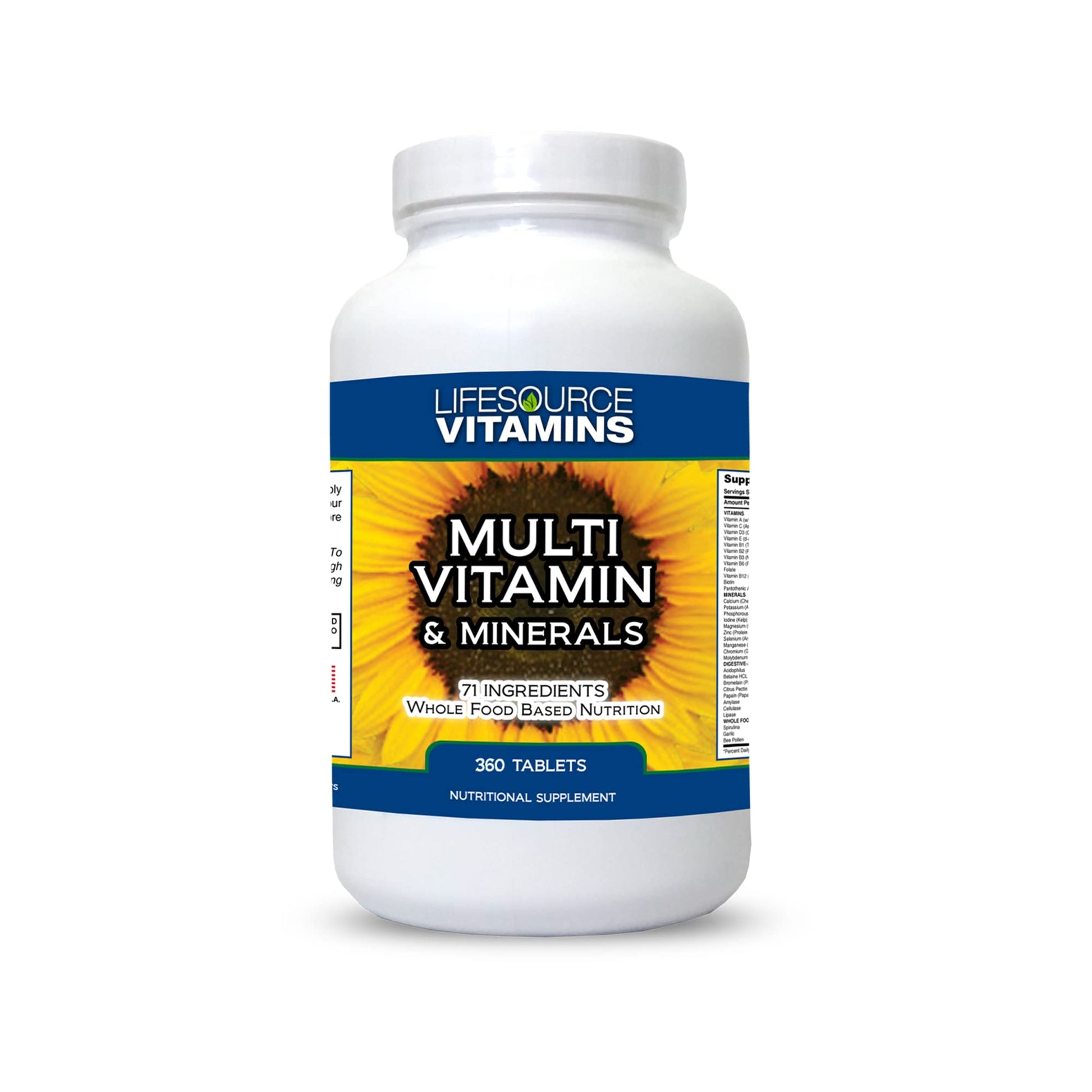 LifeSource Vitamins Whole Food Multivitamin & Minerals with 71 All Natural Ingredients, Probiotics, Digestive Enzymes, Chelated Minerals and Non-GMO, 360 Tablets