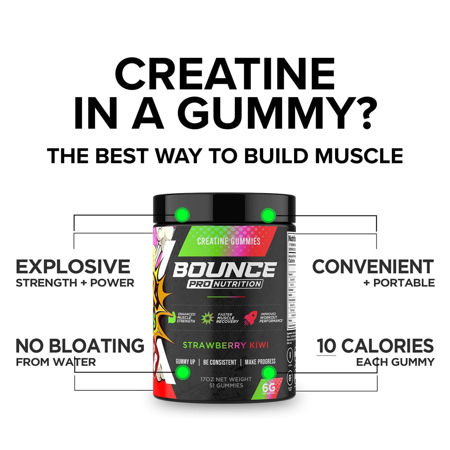 Bounce Pro Creatine Monohydrate Gummies, 51 Count (Pack of 1)