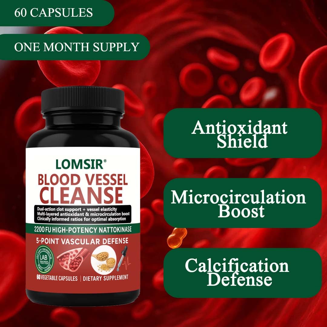 LOMSIR Blood Vessel Cleanse Nattokinase Supplement with Gamma Oryzanol Capsule 60 Count