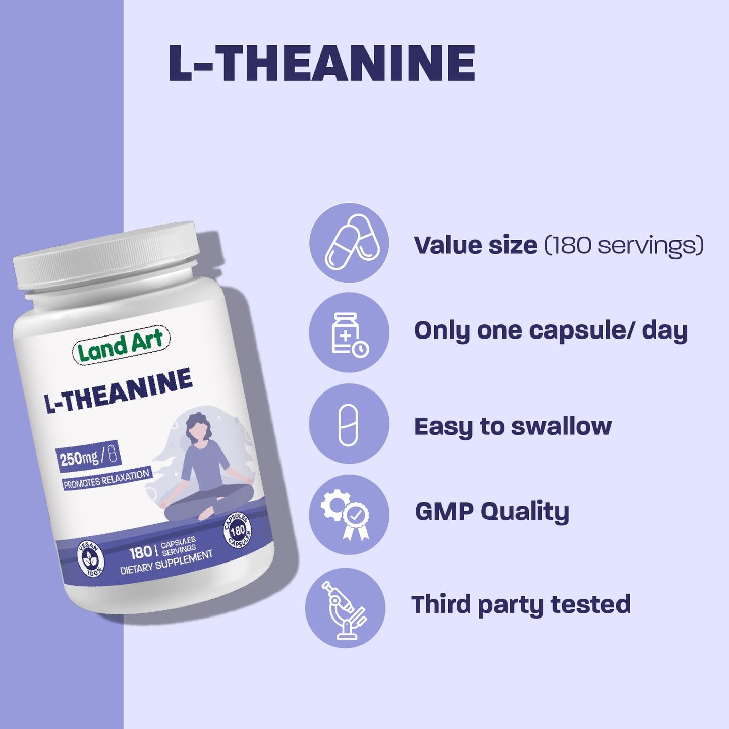 Land Art L-Theanine 250mg Softgels, 180 Count