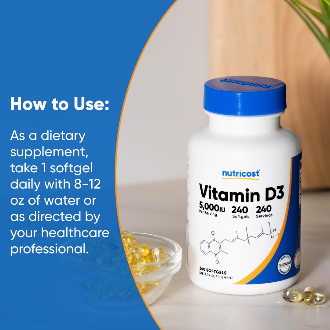 Nutricost Vitamin D3 5,000 IU (125mcg) Softgels, 240 Count
