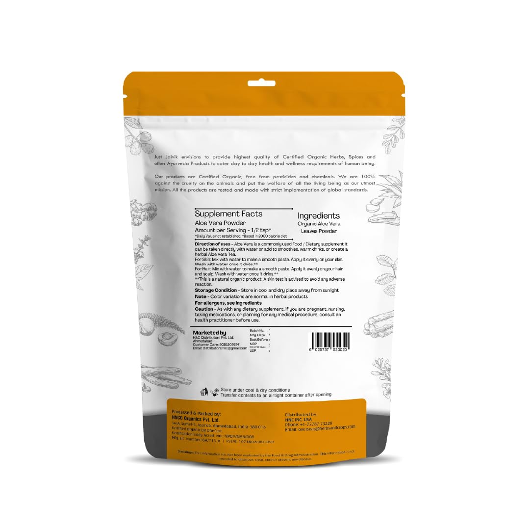 Just Jaivik 100% Organic Aloe Vera Powder 8 Ounce