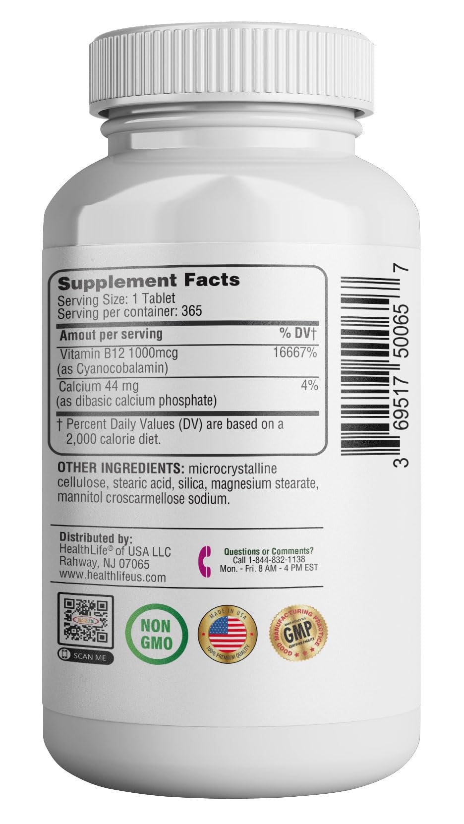 HEALTH LFE Vitamin B12 1000mcg Caplets, 730 Count