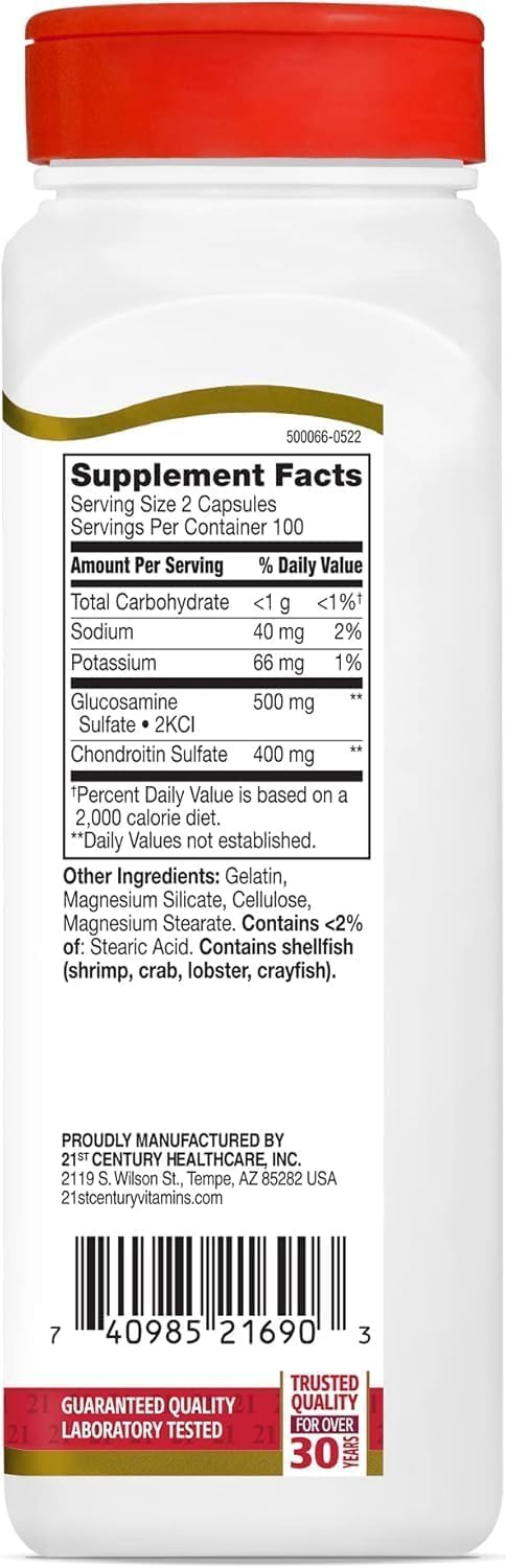 21st Century Glucosamine 250mg and Chondroitin 200mg Capsules, 200 Count