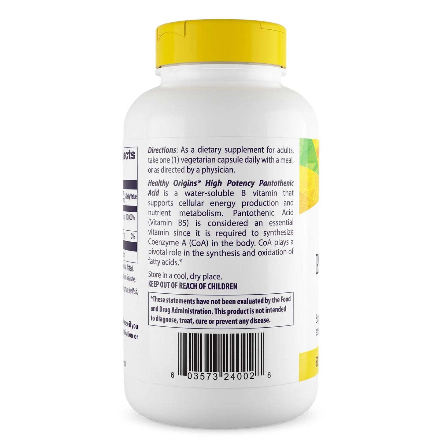 Healthy Origins Vitamin B5 Pantothenic Acid 500 mg Capsules, 240 Count